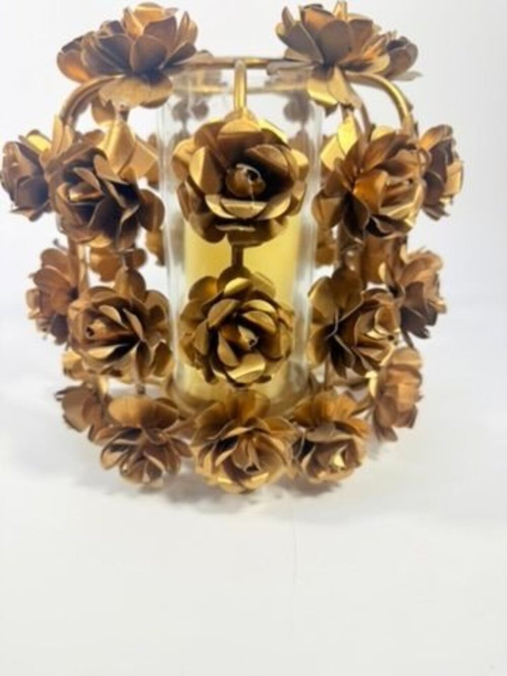 Candle Holder Vase Metal Flowers Roses Table Centerpiece Brushed Gold  Vintage T - Picture 6 of 16